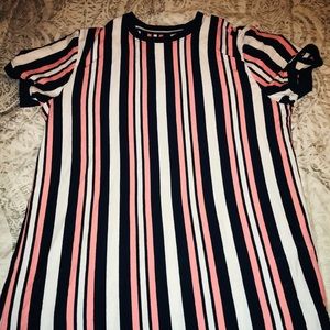 White pink and blue striped T-shirt